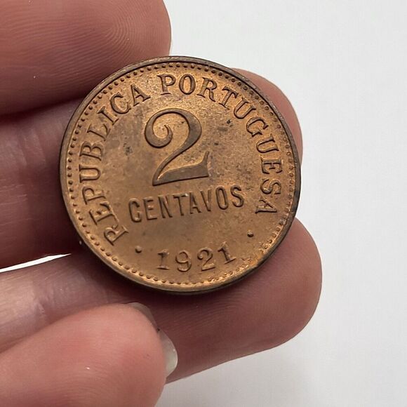 1921 Portugal 2 Centavos Copper Bronz Very Rare Key Date Excellent Detail - Picture 1 of 2